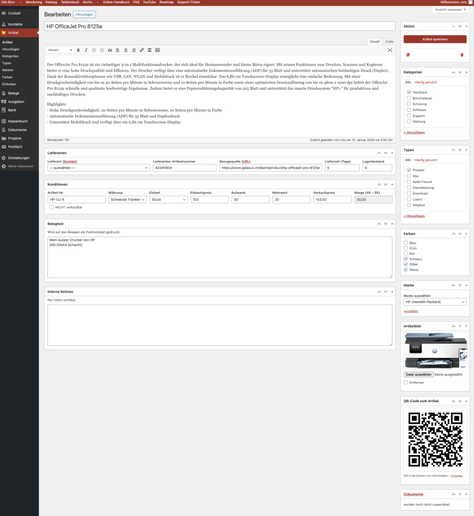 Artikelverwaltung in Mis Büro Online Bürosoftware