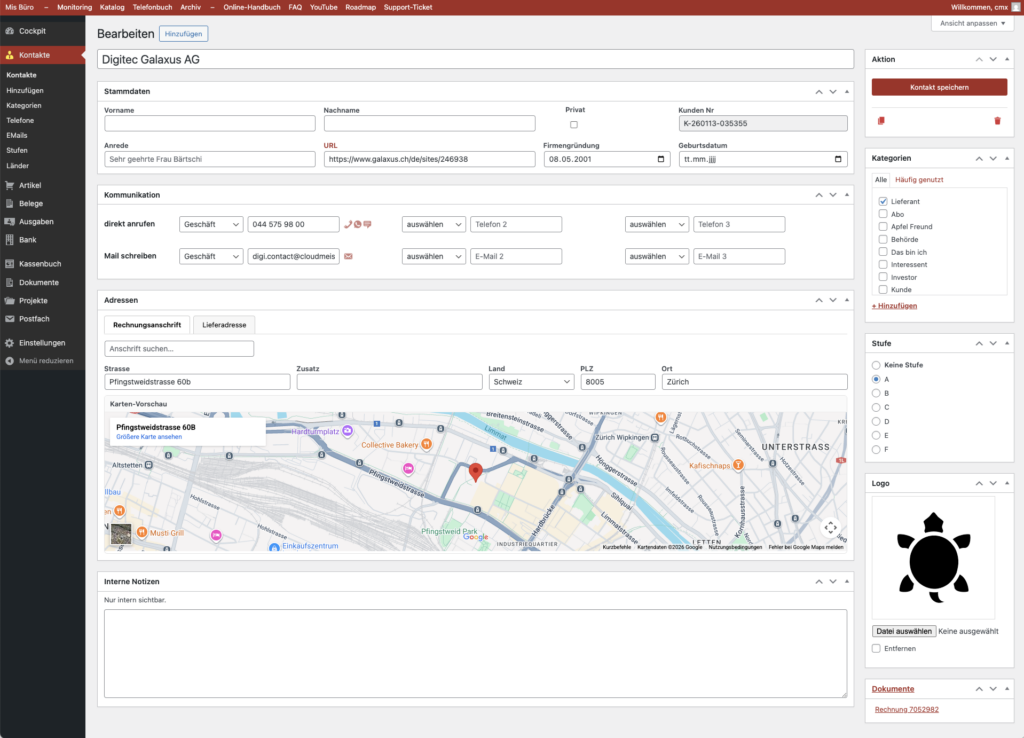 Kontaktverwaltung und Kundendaten in Mis Büro Online Bürosoftware
